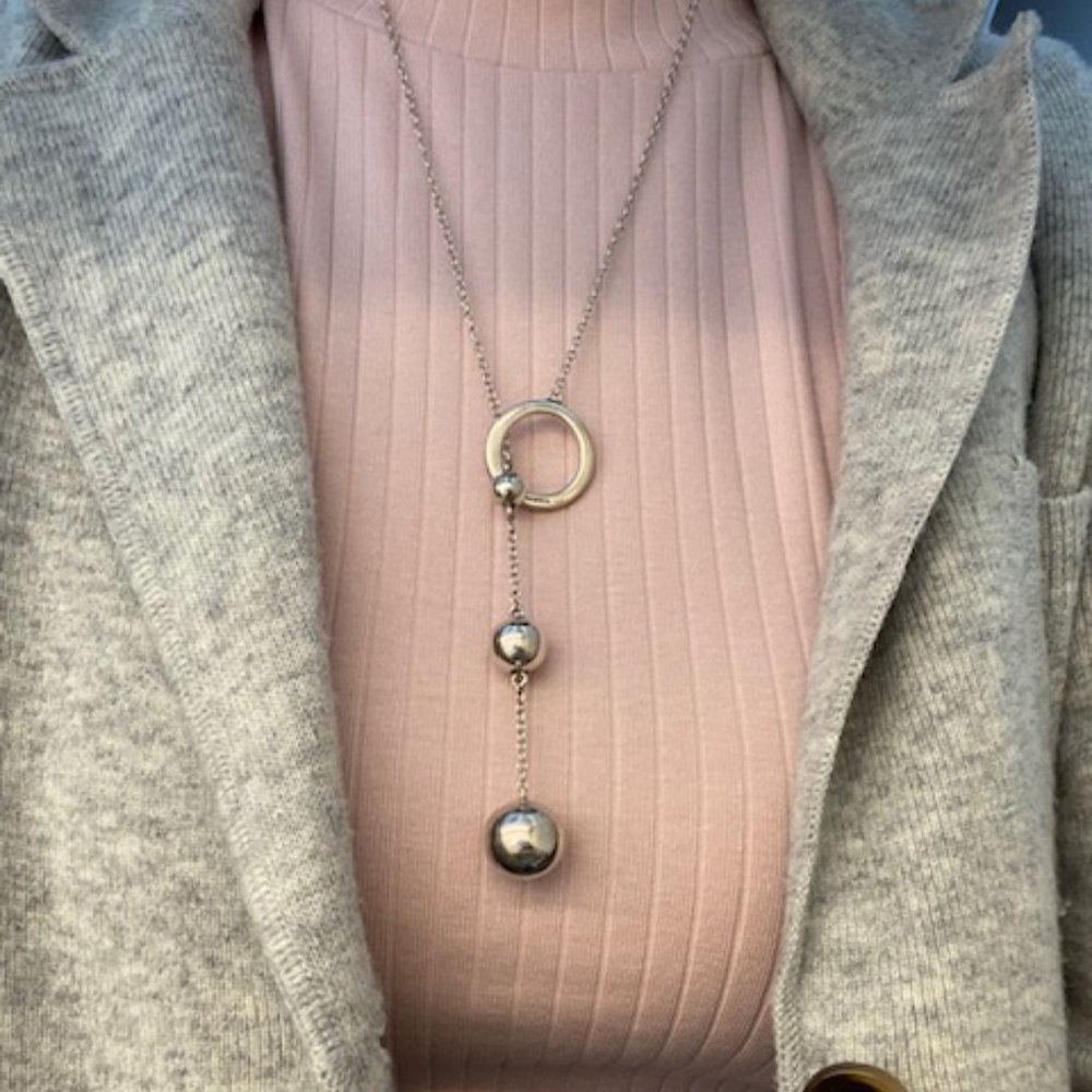 Sterling Silver Lariat Necklace featuring Three Spheres